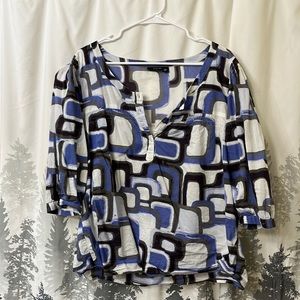 a.n.a. Brand top. Cotton blouse 3/4 sleeves geometric print size Large